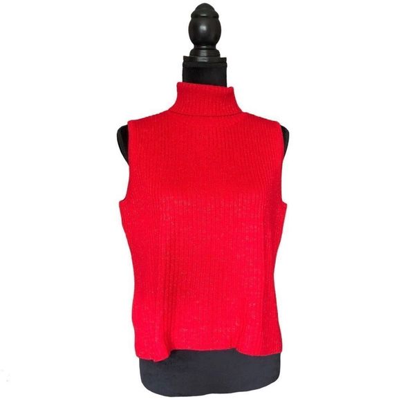 g collection Tops - g  collection wool blend ribed red metallic sleeveless turtle neck top